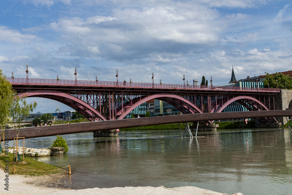 Naklejka premium Maribor, Slovenia. Beauty of the historic center, typical streets, squares, underground cellar and the beauty of a city with Austrian architecture. Famous for wine. Second largest city in Slovenia.