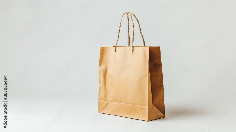 Brown shopping bag on white background symbolizing environmental protection Includes clipping path Brown shopping bag on white background symbolizing environmental protection Includes clipping path