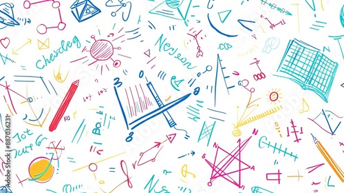 A collection of colorful sketches depicting school-related symbols and objects, representing the vibrant and playful intersection of education and creativity in a learning environment.