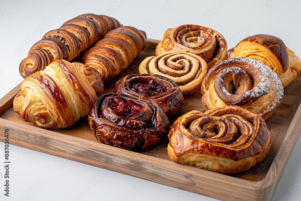 Fototapeta premium A Wooden Tray of Assorted Pastries