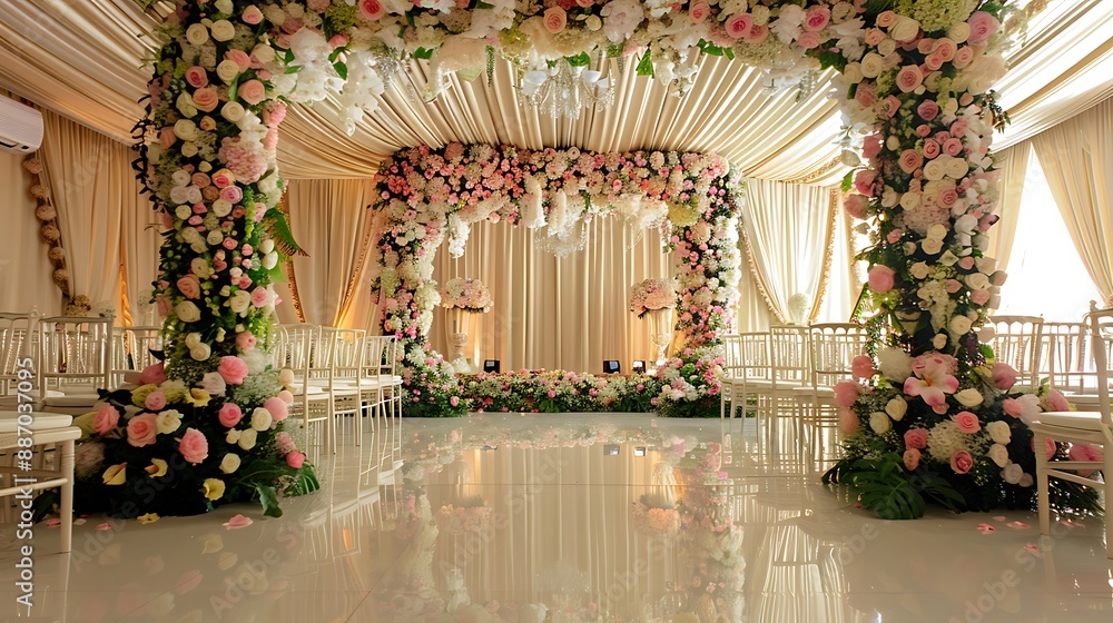 Wedding hall decorated with flowers Wedding hall decorated with flowers