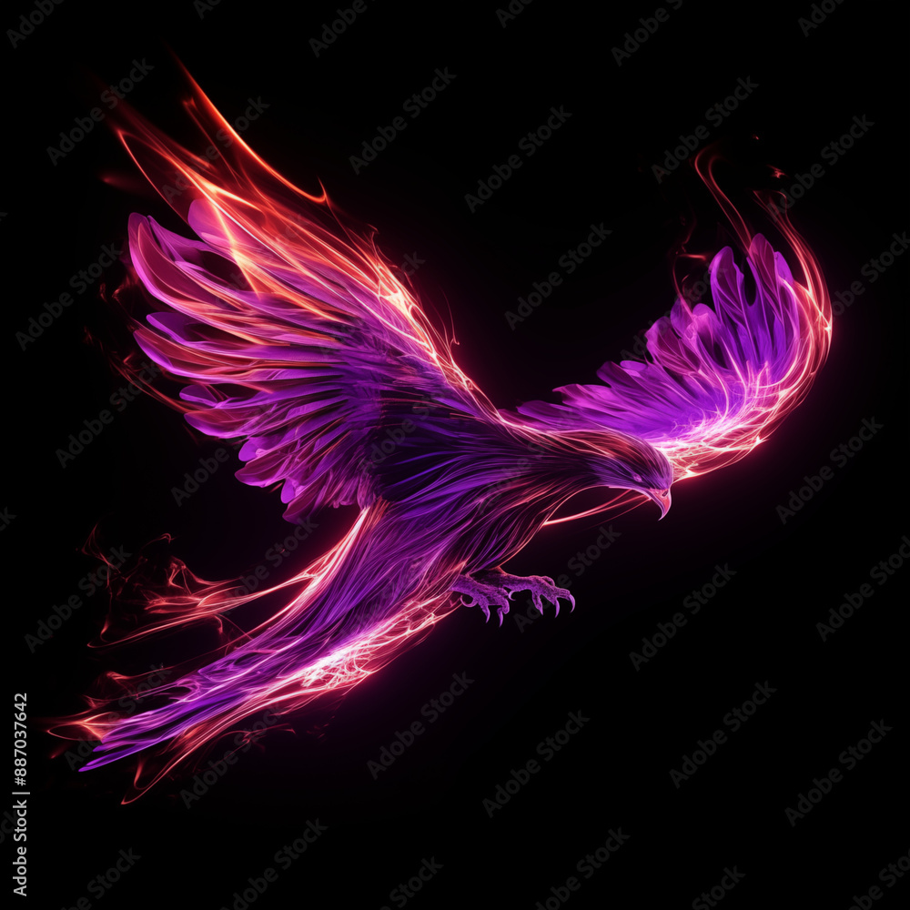 Neon Eagle bird with glowing feathers on a black background Neon Eagle bird with glowing feathers on a black background