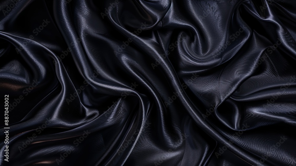 Dark black silk satin surface background elegant and textured with folds and creases Flat lay template with empty space for design Dark black silk satin surface background elegant and textured with folds and creases Flat lay template with empty space for design
