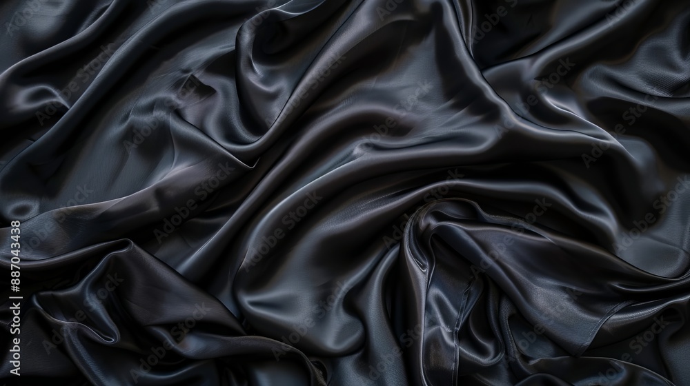 Dark black silk satin surface background elegant and textured with folds and creases Flat lay template with empty space for design Dark black silk satin surface background elegant and textured with folds and creases Flat lay template with empty space for design