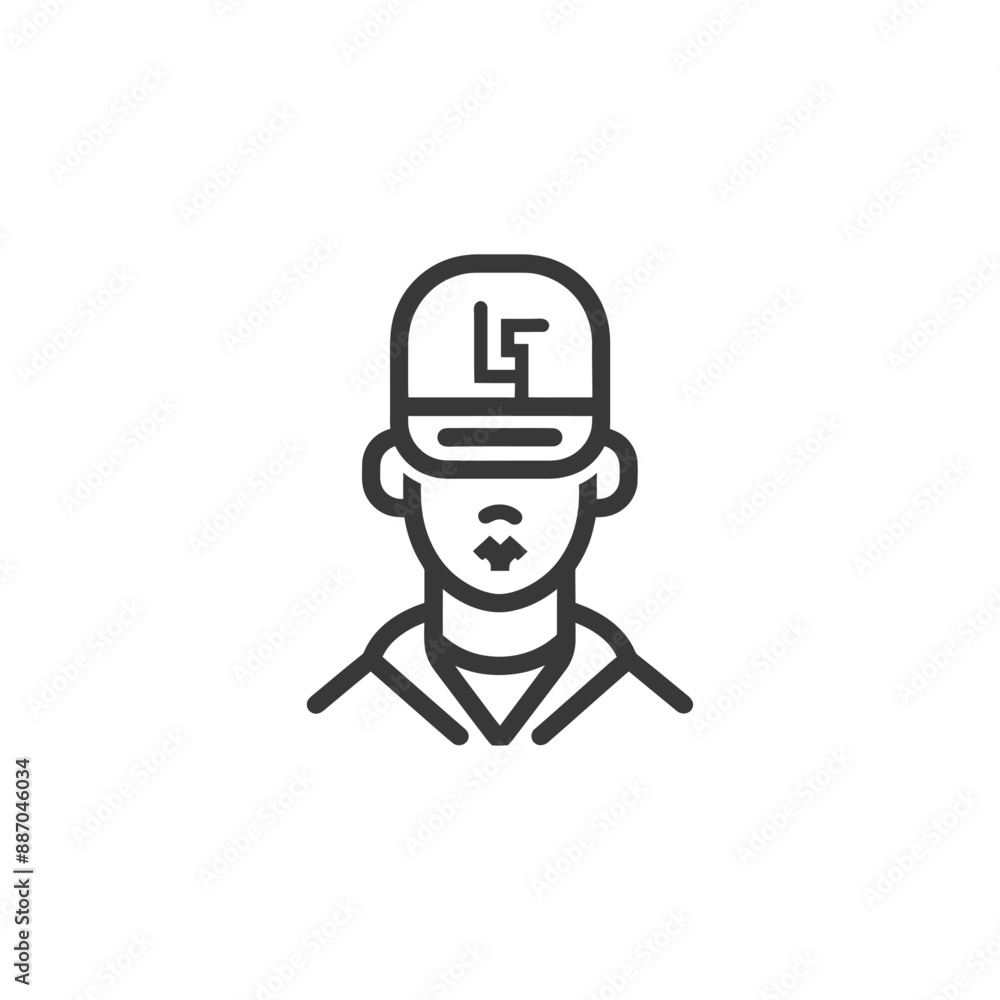 Minimalist Line Art Icon: Young Man in Branded Baseball Cap Minimalist Line Art Icon: Young Man in Branded Baseball Cap