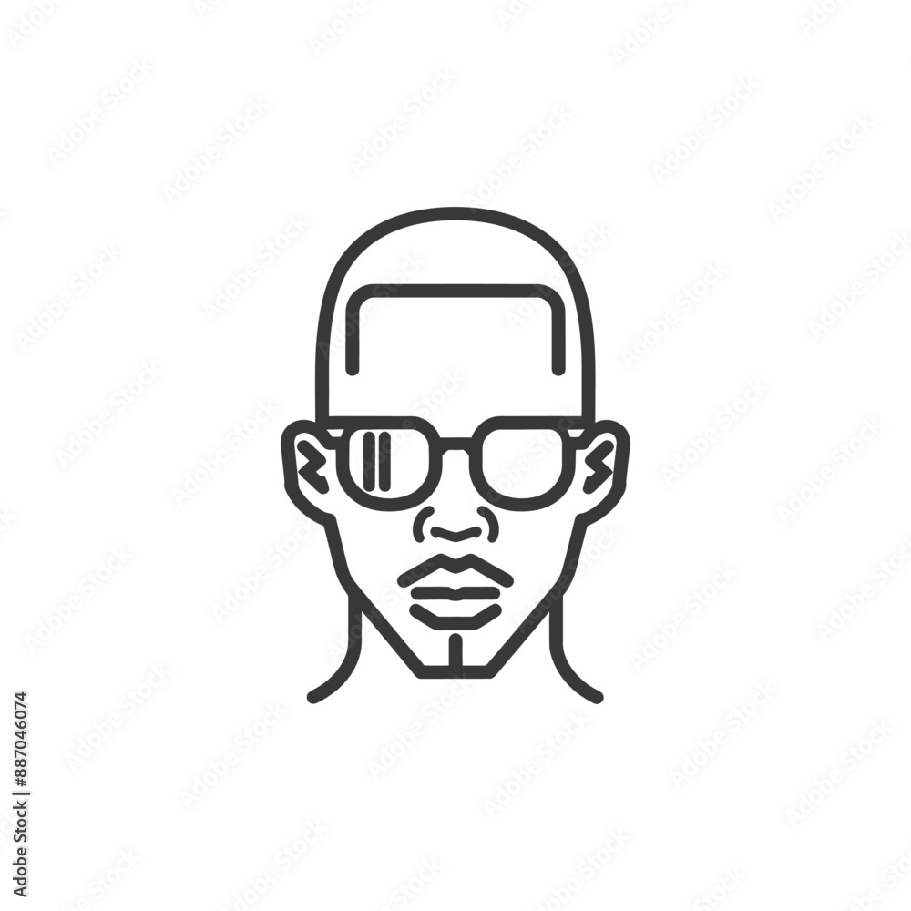 Minimalist Line Art Portrait: Bald Man in Sunglasses Minimalist Line Art Portrait: Bald Man in Sunglasses
