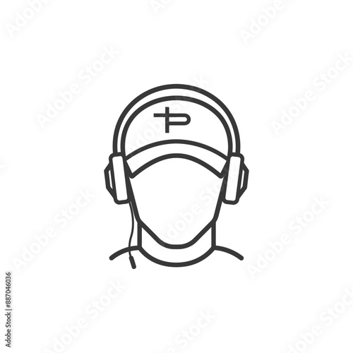 Line Art Icon: Person Wearing Baseball Cap and Headphones