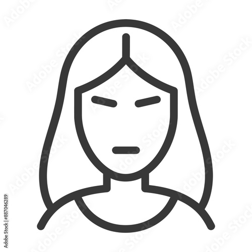 Line Art Portrait: Angry Woman with Straight Shoulder-Length Hair