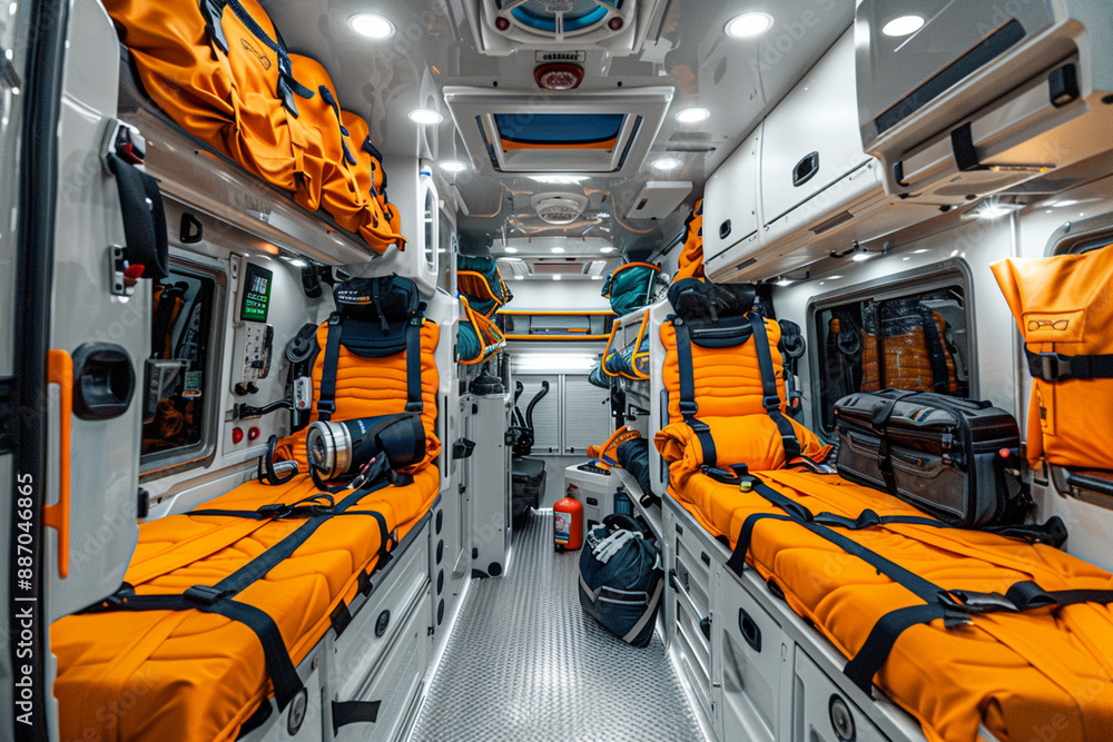 Valencia Ambulance Interior with New Equipment - Emergency Response Scene Valencia Ambulance Interior with New Equipment - Emergency Response Scene