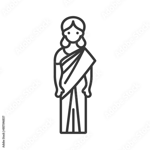 Line Art Illustration: Woman in Traditional South Asian Sari
