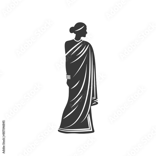 Elegant Silhouette of Woman in Traditional Indian Sari