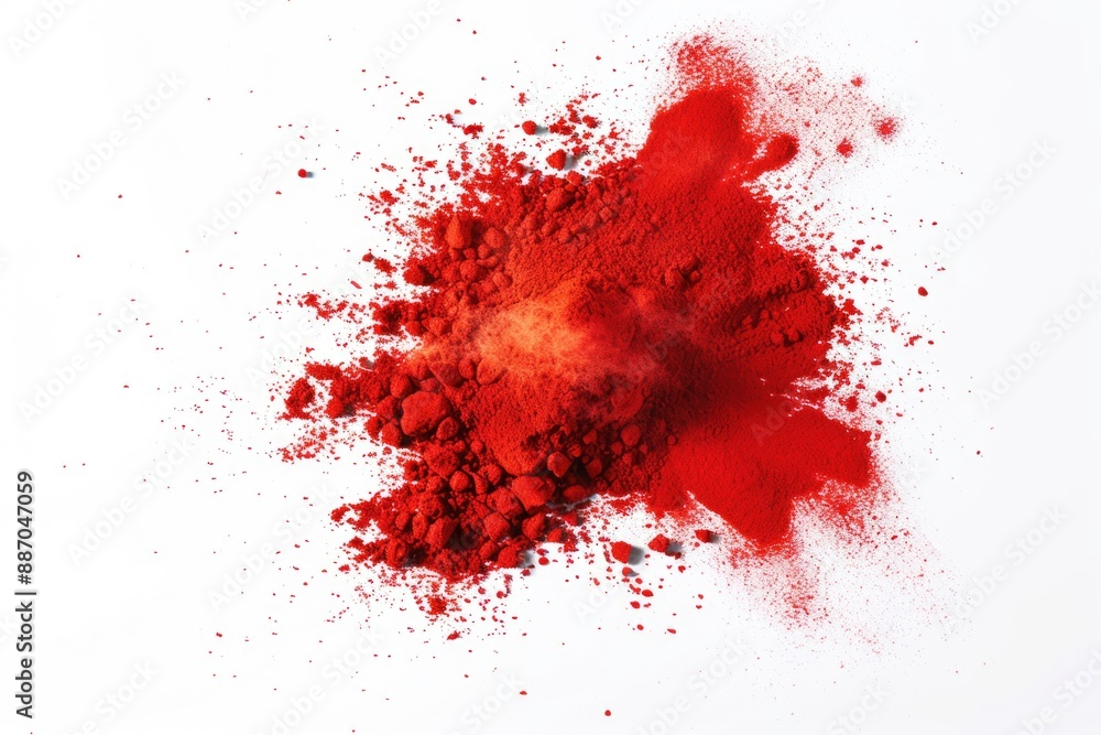 A small amount of red powder has spilled onto a white surface A small amount of red powder has spilled onto a white surface