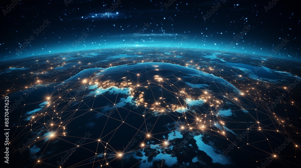 Connection lines around the Earth's surface, future technology backdrop with circles and lines. Internet, social media, travel, or logistical concepts. Connection lines around the Earth's surface, future technology backdrop with circles and lines. Internet, social media, travel, or logistical concepts.