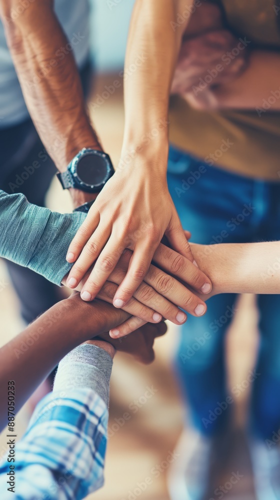 Fototapeta premium business people with their hands together showing unity and support in a team meeting