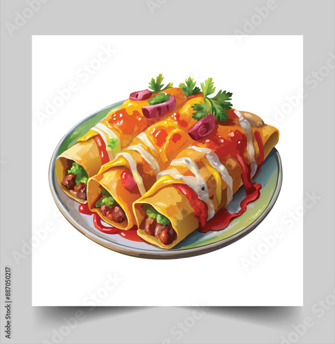 Best tasty Delicious Chicken Enchiladas in plate  isolated on white background