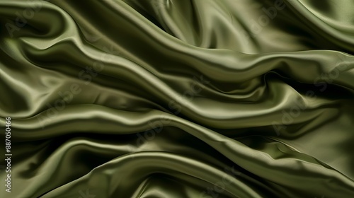 Gradient greenbrown silk satin background Olivecolored luxury abstract backdrop suitable for design and text placement Varied light and dark shades photo