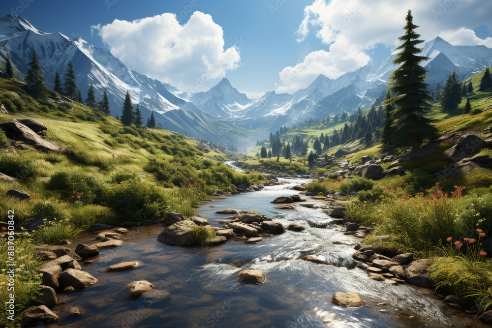 Φωτογραφία A solitary campsite nestled beside a mountain stream, enveloped in the peaceful sounds of nature