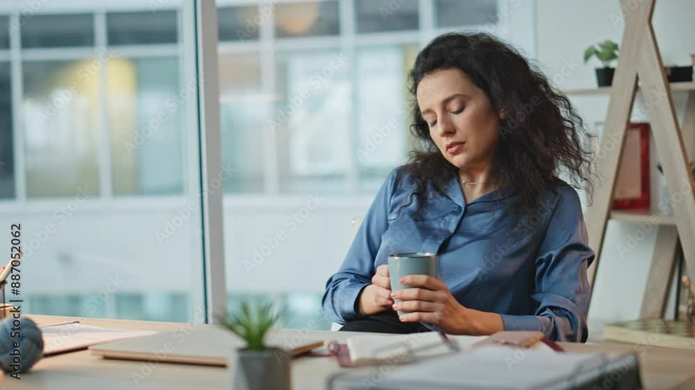 Pensive executive resting chair making business decision. Tired beautiful lady Pensive executive resting chair making business decision. Tired beautiful lady