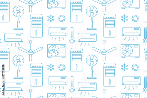 seamless pattern with different air cooling systems: fan and air conditioners- vector illustration