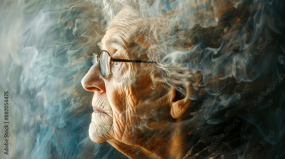 abstract portrait that become less defined and blur toward the edges, depicting the gradual loss of personal history and identity in dementia, evoking a sense of fading existence abstract portrait that become less defined and blur toward the edges, depicting the gradual loss of personal history and identity in dementia, evoking a sense of fading existence