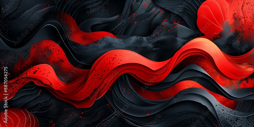 Obraz premium High-quality abstract background with red and black wave patterns, perfect for artistic and modern designs. 