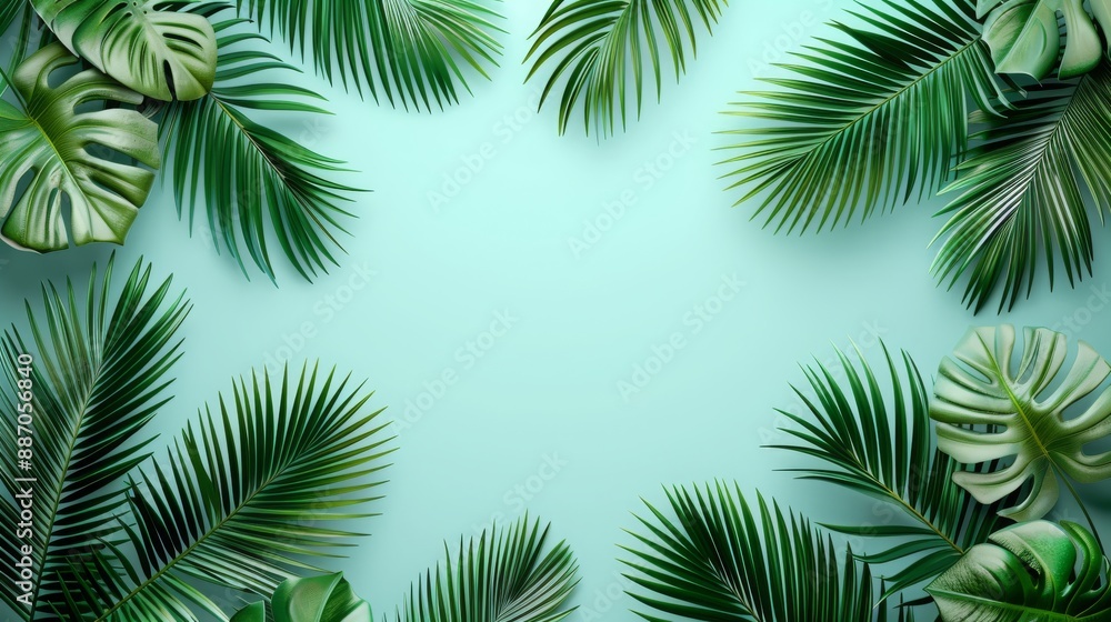 Tropical Palm Leaves: Summer Vibes Theme - Flat Design Top View Tropical Palm Leaves: Summer Vibes Theme - Flat Design Top View