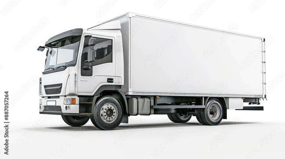 White Delivery Truck: Parked Against White Background - Clean and Professional Transport Visual White Delivery Truck: Parked Against White Background - Clean and Professional Transport Visual