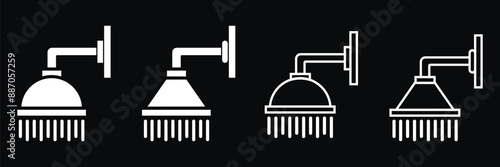 Set of Shower head icon collection with black background. Shower in outline or line and flat style  symbol. Vector Illustration.