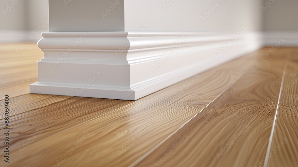 A close up shot of a corner with white baseboard molding and gray carpet, with a white ottoman and a wooden bowl in the background A close up shot of a corner with white baseboard molding and gray carpet, with a white ottoman and a wooden bowl in the background