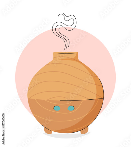 Minimalistic electric aroma diffuser. Healthy lifestyle, selfcare, aromatherapy. Modern aesthetic. Hand drawn style. Perfect for promoting wellness, beauty industry, relaxation, spa-themed project.