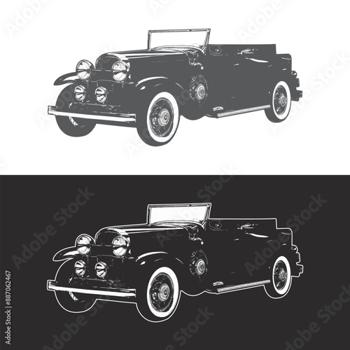 vintage old classic car silhouette vector illustration graphics.