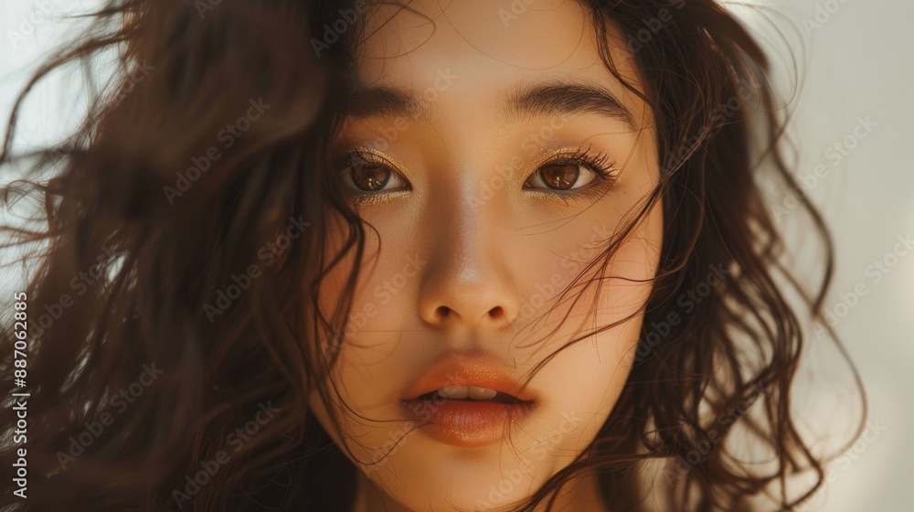 Close Up Portrait of a Woman With Curly Brown Hair Looking Directly at the Camera Close Up Portrait of a Woman With Curly Brown Hair Looking Directly at the Camera