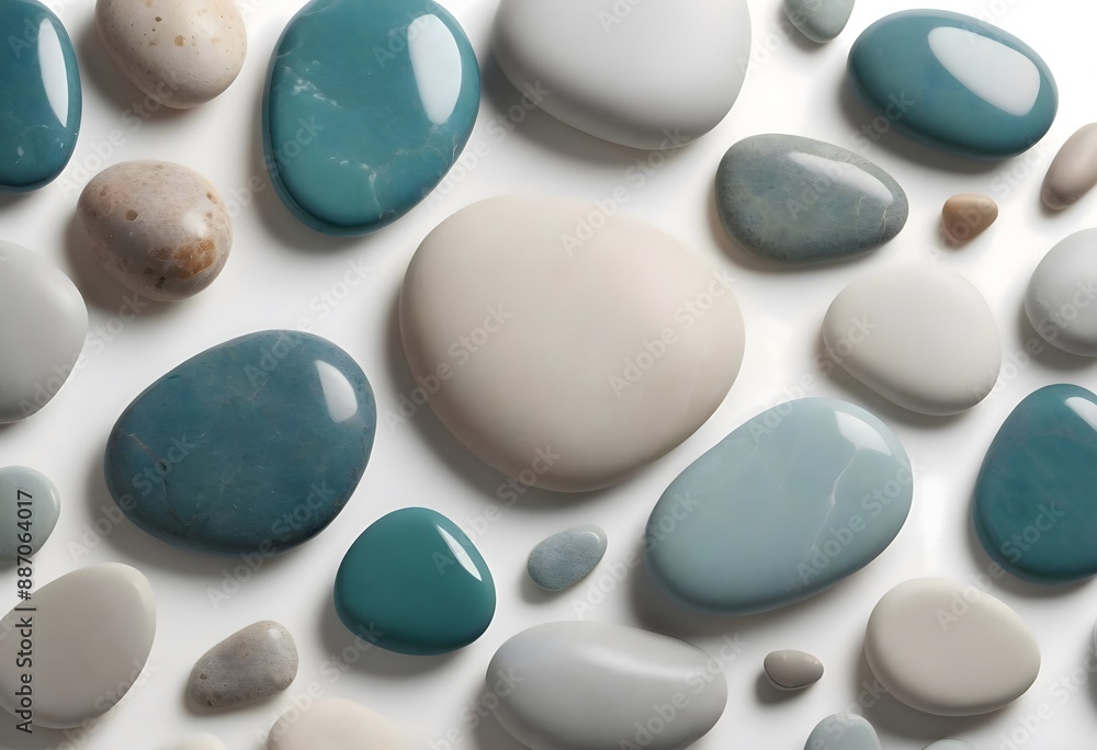 Top view of soft colored stones on white background Top view of soft colored stones on white background