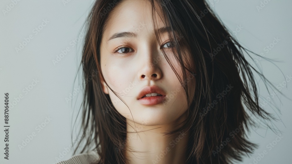 Close Up Portrait of Young Woman With Wavy Black Hair Close Up Portrait of Young Woman With Wavy Black Hair