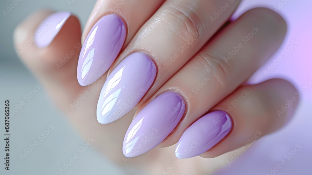 Elegant Lavender Manicure, CloseUp of Woman's Hand with Glossy Nail Polish, Perfect for Beauty and Fashion Designs Elegant Lavender Manicure, CloseUp of Woman's Hand with Glossy Nail Polish, Perfect for Beauty and Fashion Designs
