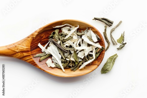 Wallpaper Mural A wooden spoon filled with green and white herbs for cooking or serving Torontodigital.ca