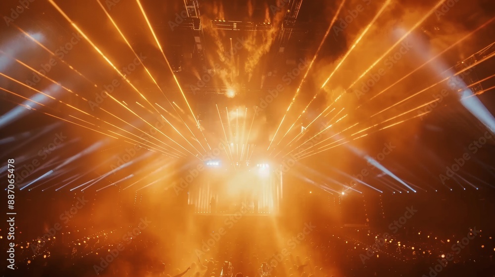 A Crowd Gathers at a Concert in a Large Venue Lit by Bright Lights A Crowd Gathers at a Concert in a Large Venue Lit by Bright Lights