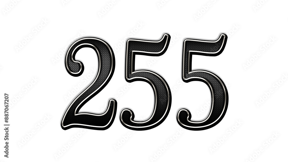 black metal 3d design of number 255 on white background. black metal 3d design of number 255 on white background.