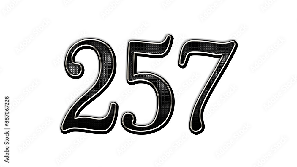 Naklejka premium black metal 3d design of number 257 on white background.