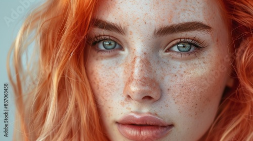 Close Up Portrait of a Young Woman With Red Hair and Freckles © CYBERPINK