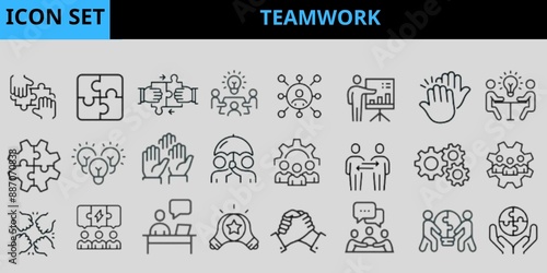 Teamwork line icons set. Teamwork outline icons with editable stroke collection.