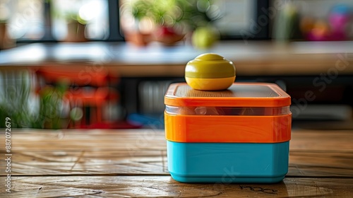 Lunchbox on the wooden table Selective focus photo