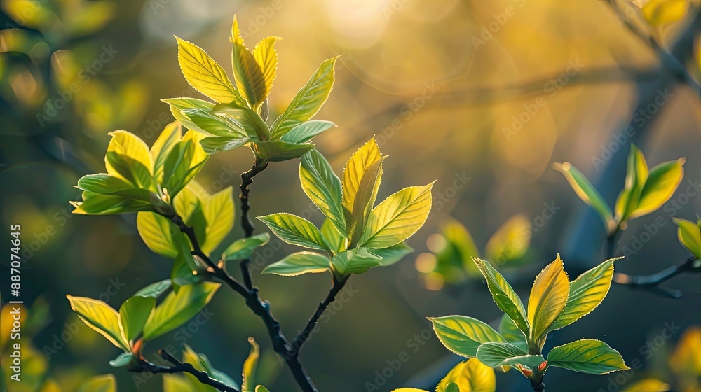 The first spring leaves on the branches of bushes Blur effect with shallow depth of field The first spring leaves on the branches of bushes Blur effect with shallow depth of field