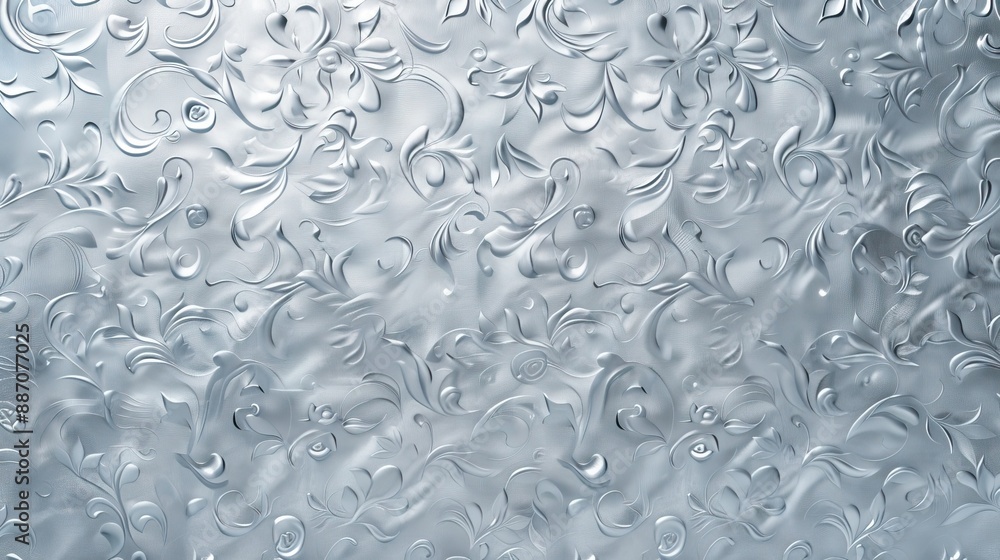 An ornate design of silver flowers and swirls against a white background SEAMLESS PATTERN An ornate design of silver flowers and swirls against a white background SEAMLESS PATTERN