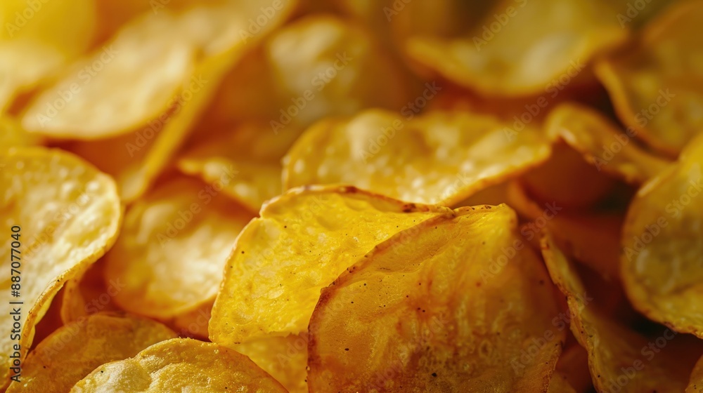 A close-up shot of a pile of potato chips A close-up shot of a pile of potato chips