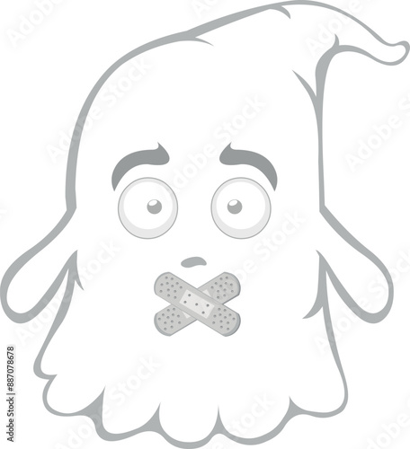vector illustration character ghost cartoon, with adhesive strips on the mouth in concept of keeping silent or shutting up