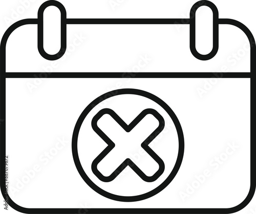 Simple black and white icon of a calendar page with a cross showing a canceled day