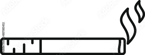 Simple line art illustration depicting a cigarette burning with smoke rising, representing the harmful effects of smoking