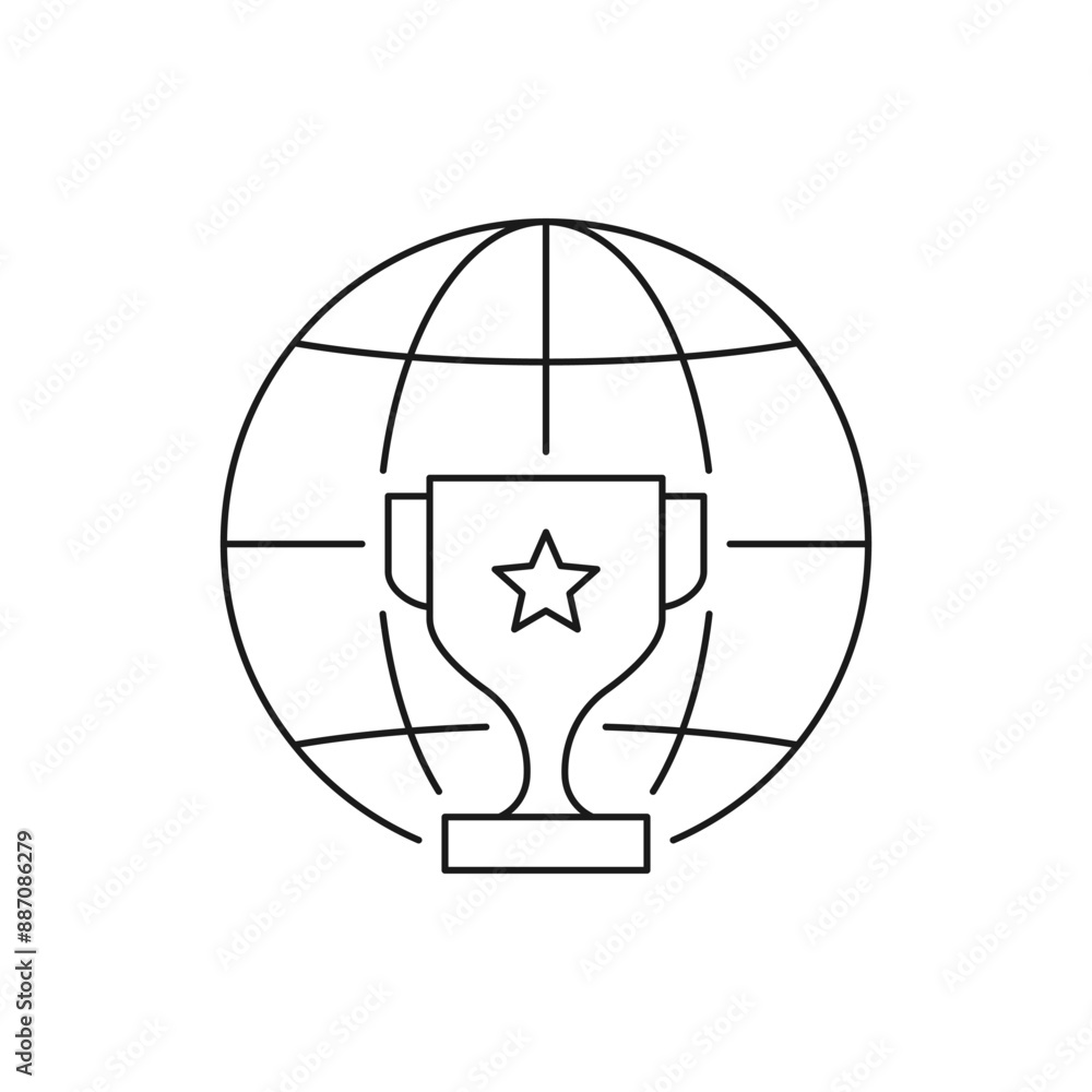 World champion, trophy with earth globe icon line style isolated on white background. Vector illustration World champion, trophy with earth globe icon line style isolated on white background. Vector illustration