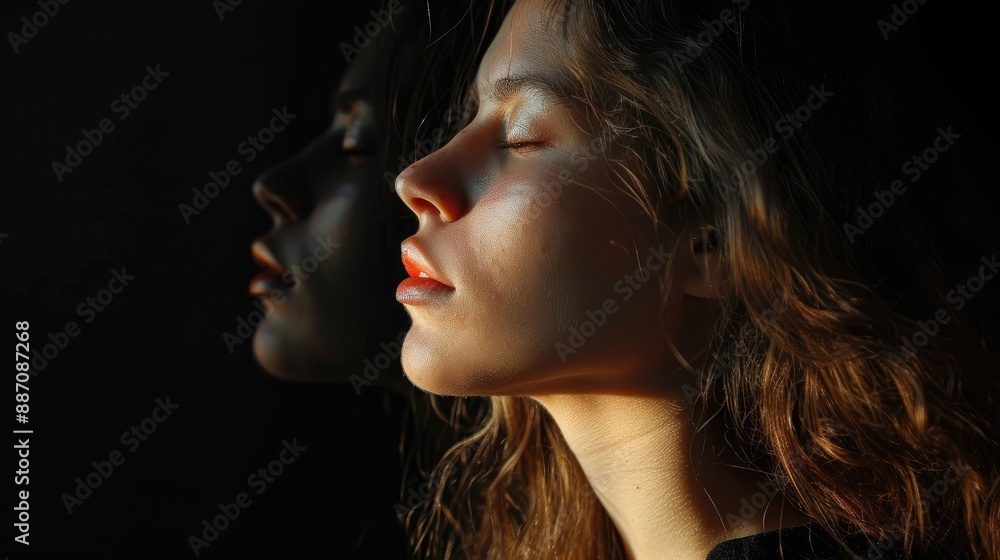 Fototapeta premium Reflective sides on black background in a studio shoot
